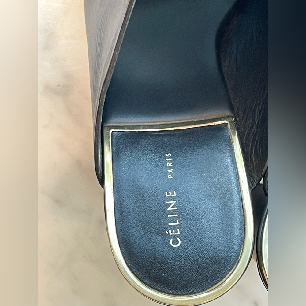 Celine Leather Slides, black w/gold trim, 4” block heel, EUC, 36.5 - Picture 12 of 14